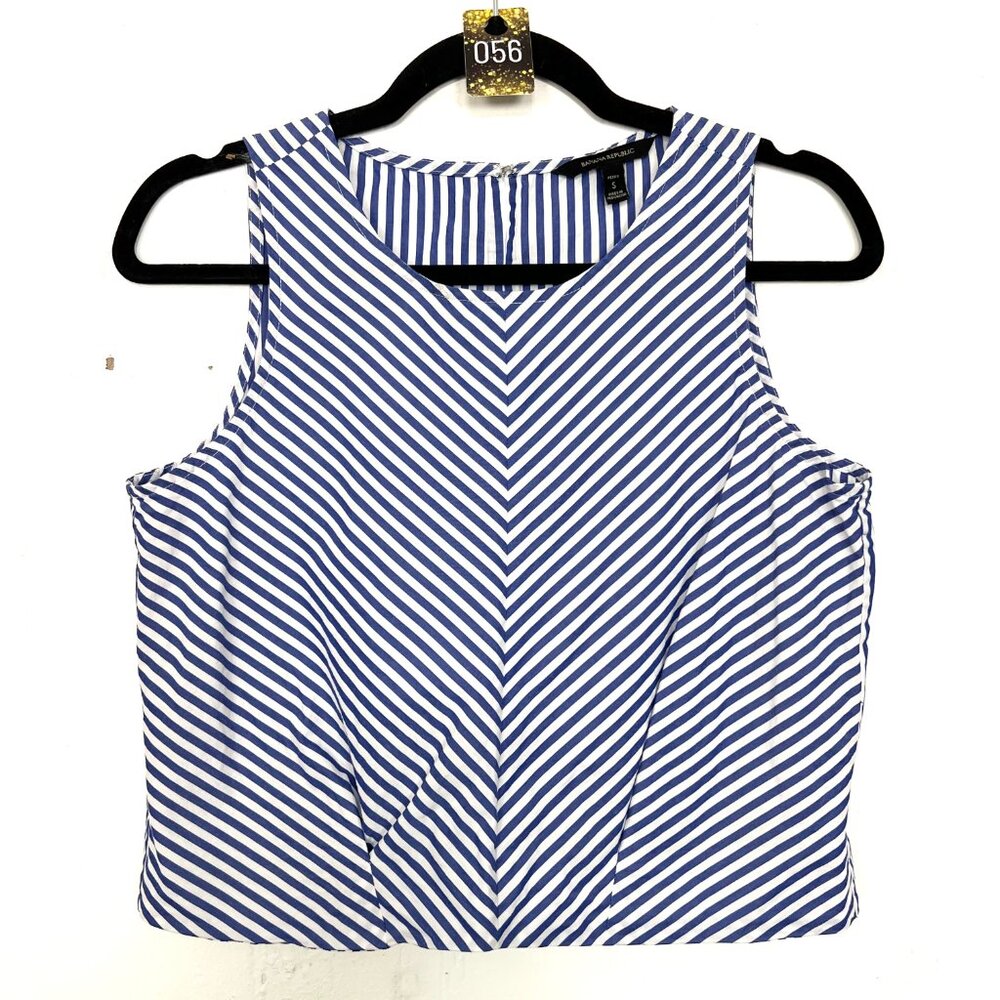 Banana Republic Blue & White Striped Sleeveless Cropped Tank Top